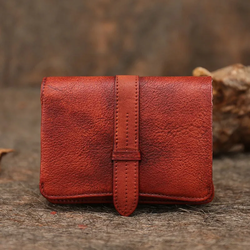 Brown Womens Leather Bifold Small Wallet Vintage Buckle Small Wallet for Ladies