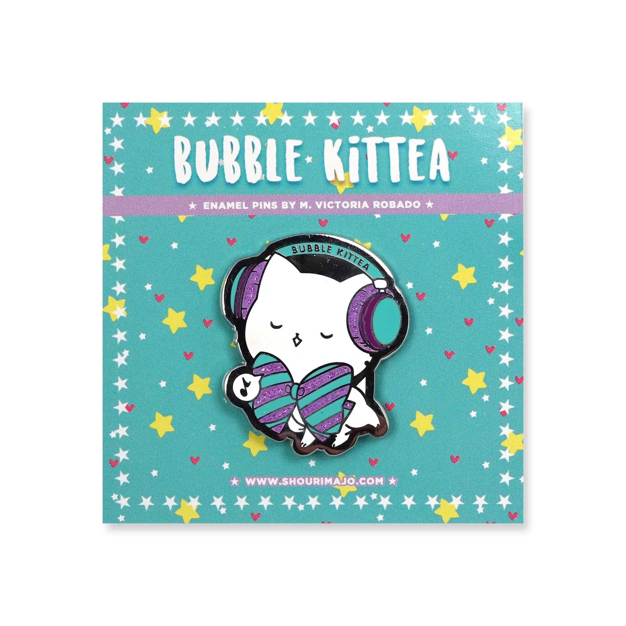 Bubble Kittea Headphones Enamel Pin