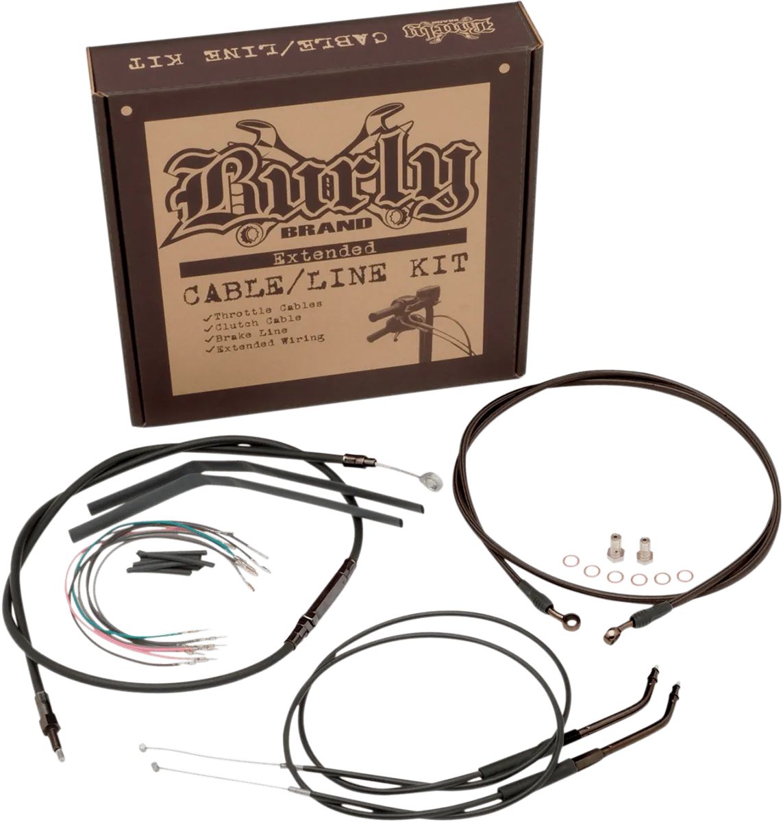 Burly Brand B30-1042 Extended Cable/Brake Line Kit for 12in. Ape Handlebars - Black Vinyl