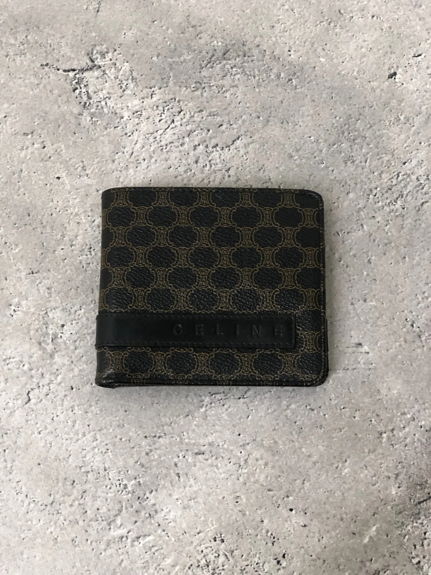 CELINE Macadam Logo PVC Leather Folded Wallet Black Vintage 57nfmr