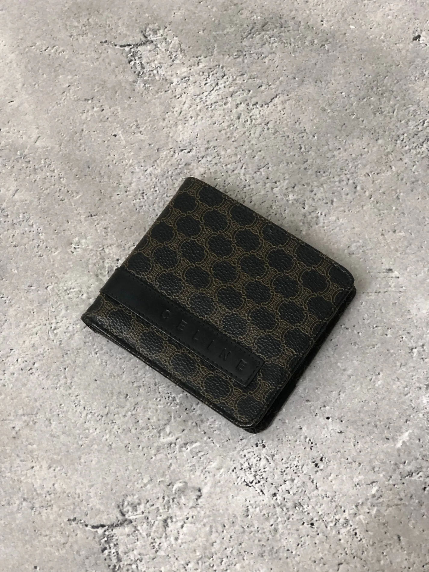 CELINE Macadam Logo PVC Leather Folded Wallet Black Vintage 57nfmr
