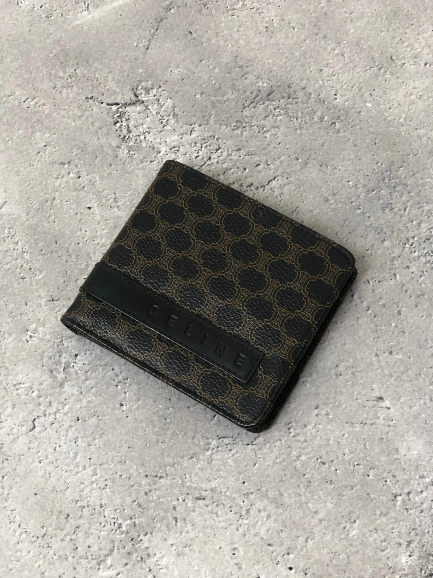 CELINE Macadam Logo PVC Leather Folded Wallet Black Vintage 57nfmr