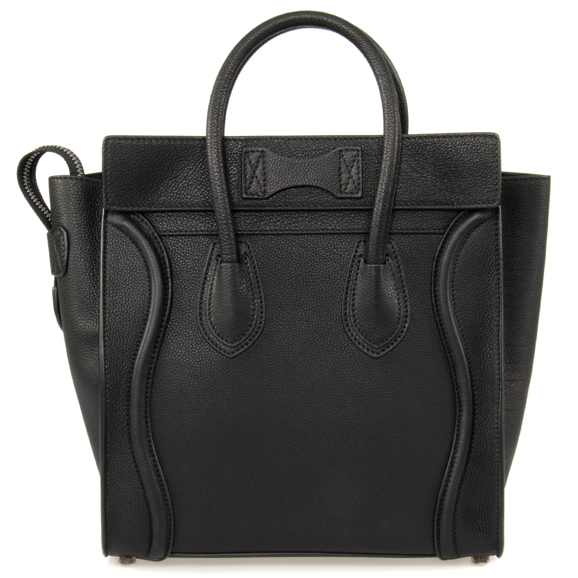 Celine Micro Luggage Tote Bag | Black Drummed Calfskin with Silver Hardware