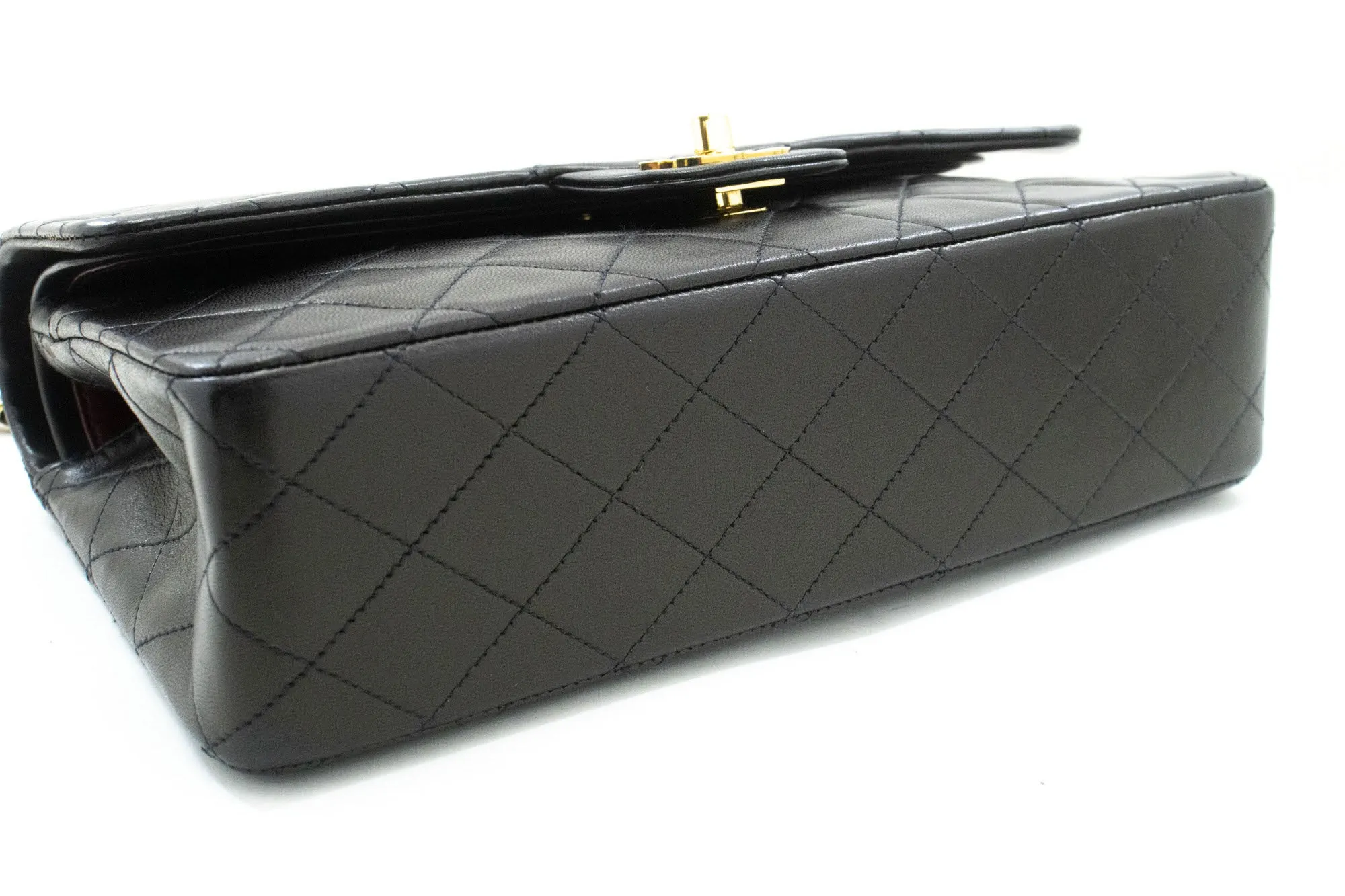 CHANEL Classic Double Flap 10" Chain Shoulder Bag Black Lambskin p16