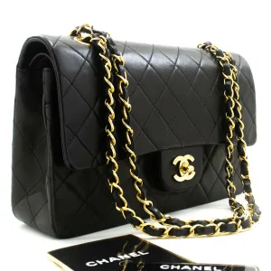 CHANEL Classic Double Flap 10" Chain Shoulder Bag Black Lambskin p16
