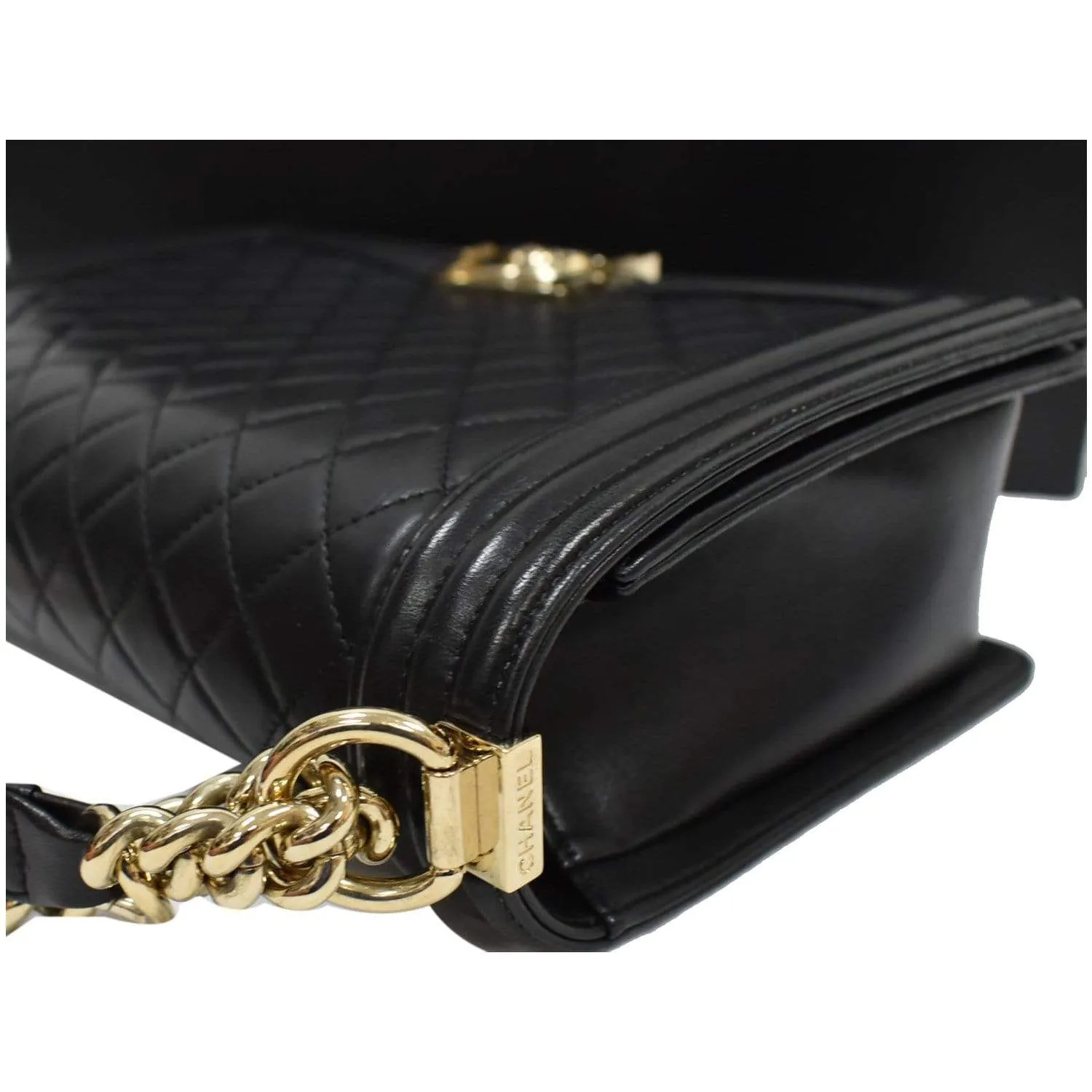 CHANEL Medium Boy Flap Lambskin Leather Shoulder Bag Black