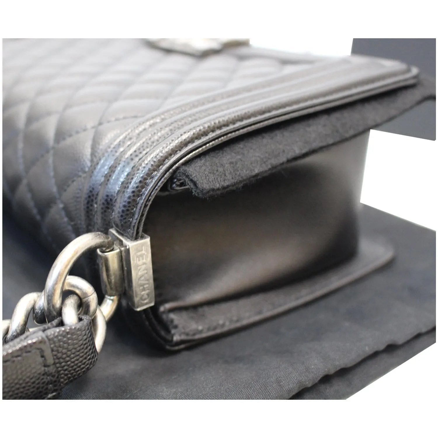 CHANEL Medium Boy Quilted Caviar Leather Shoulder Bag Black