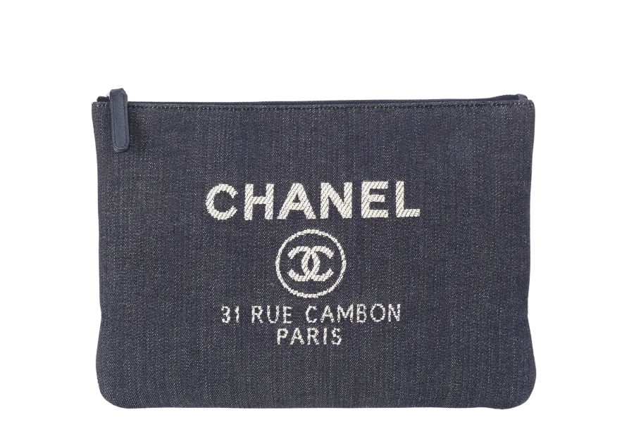 CHANEL O CASE BLUE DENIM CLUTCH (2187xxxx) NO CARD