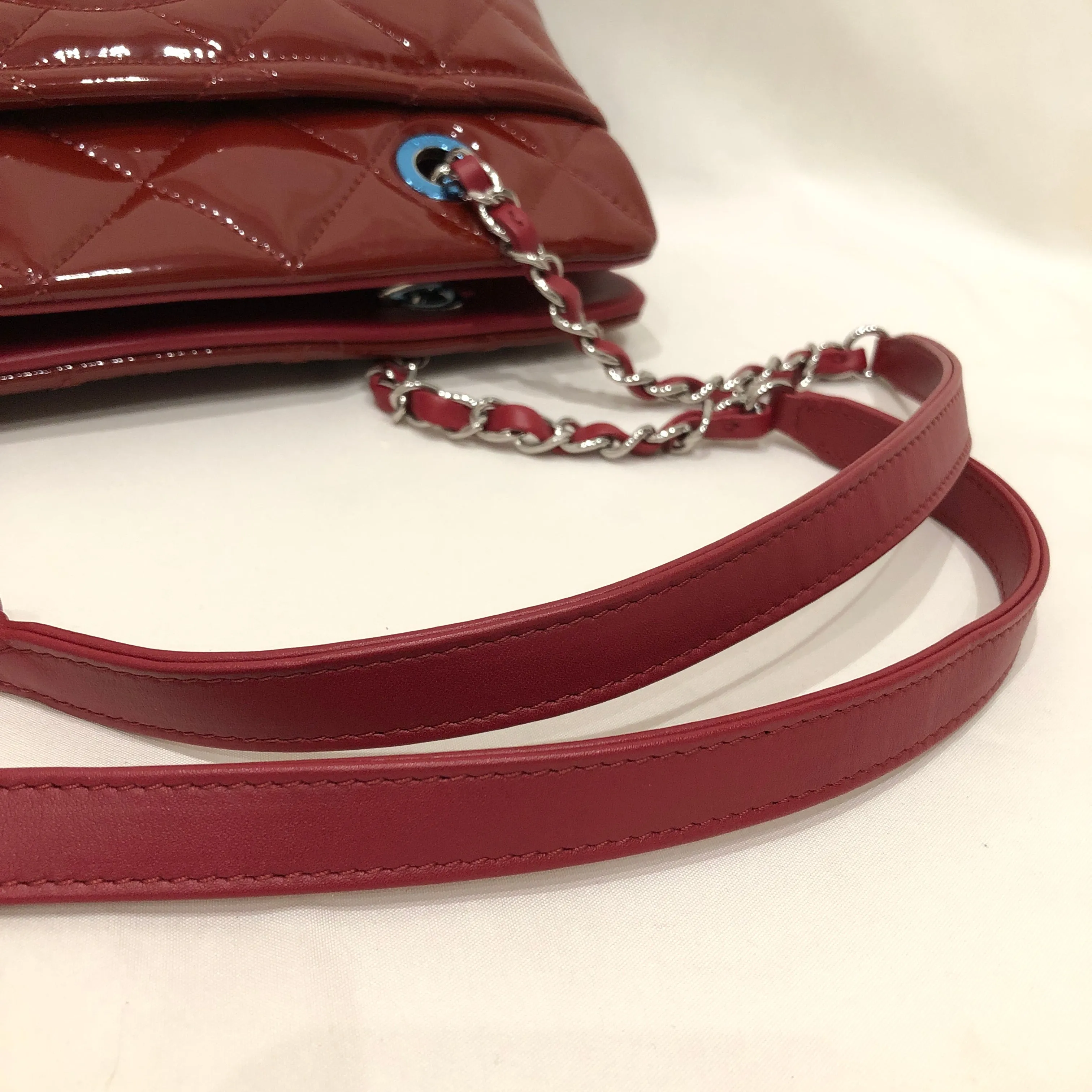 Chanel Red Patent Chain Tote Sku# 83439