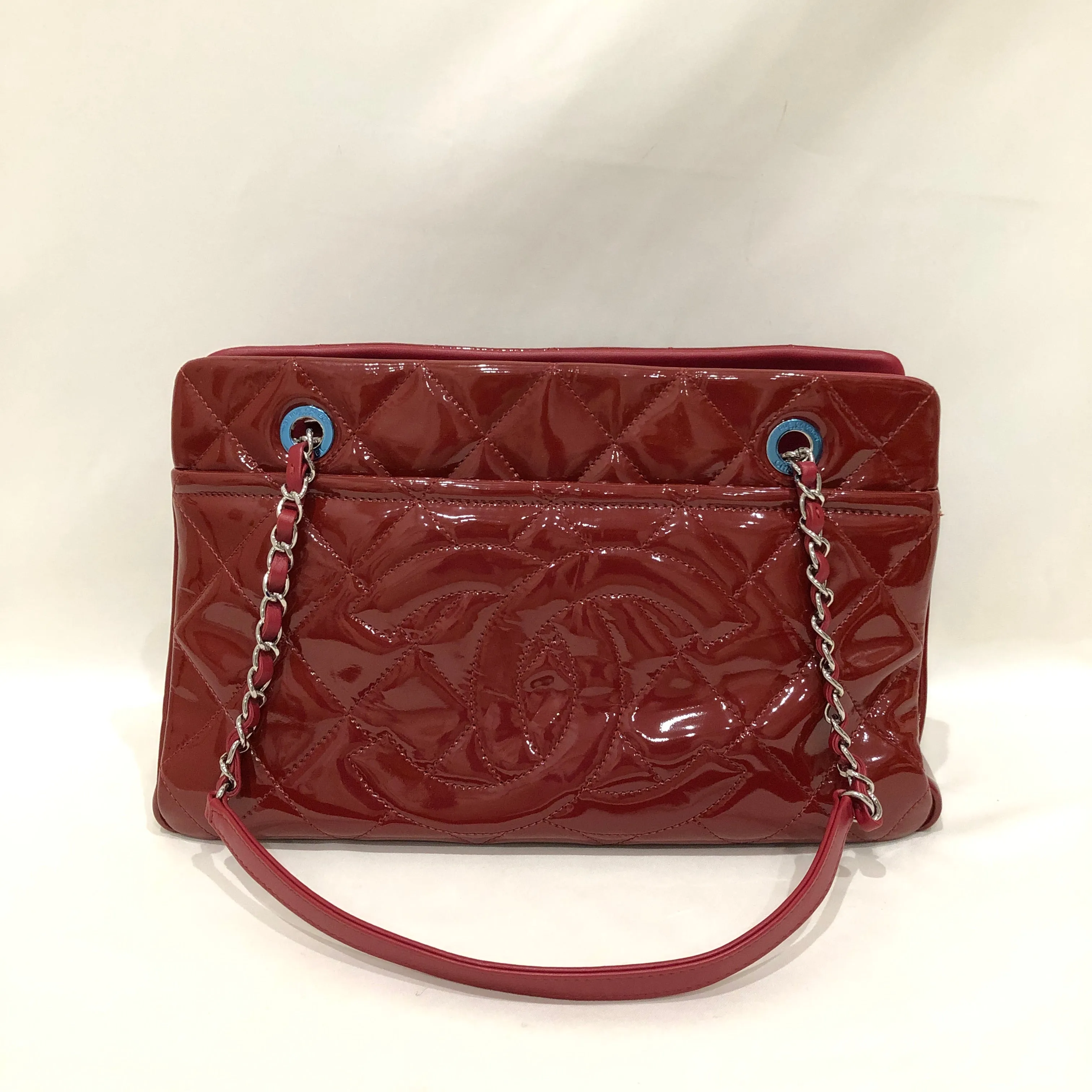 Chanel Red Patent Chain Tote Sku# 83439