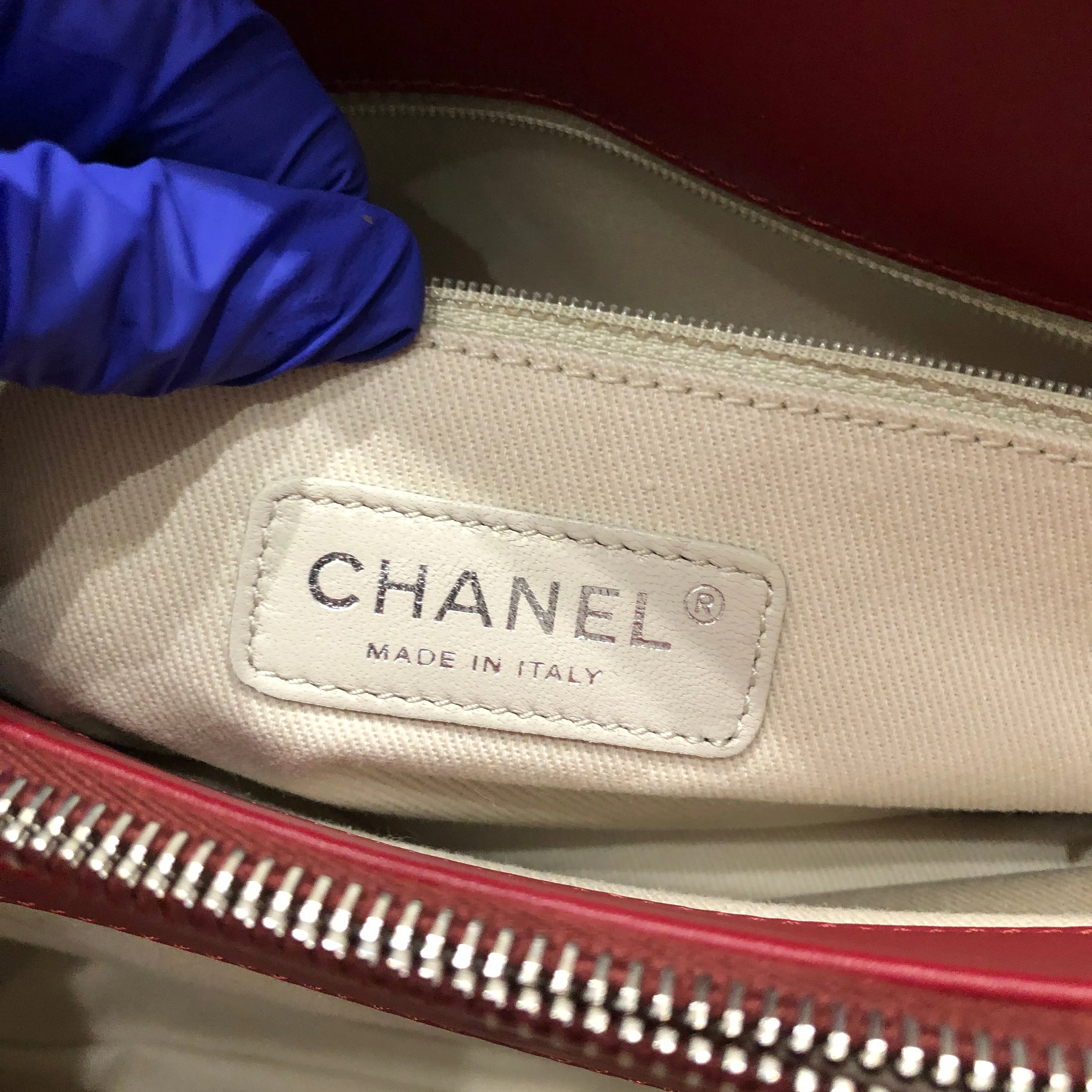 Chanel Red Patent Chain Tote Sku# 83439