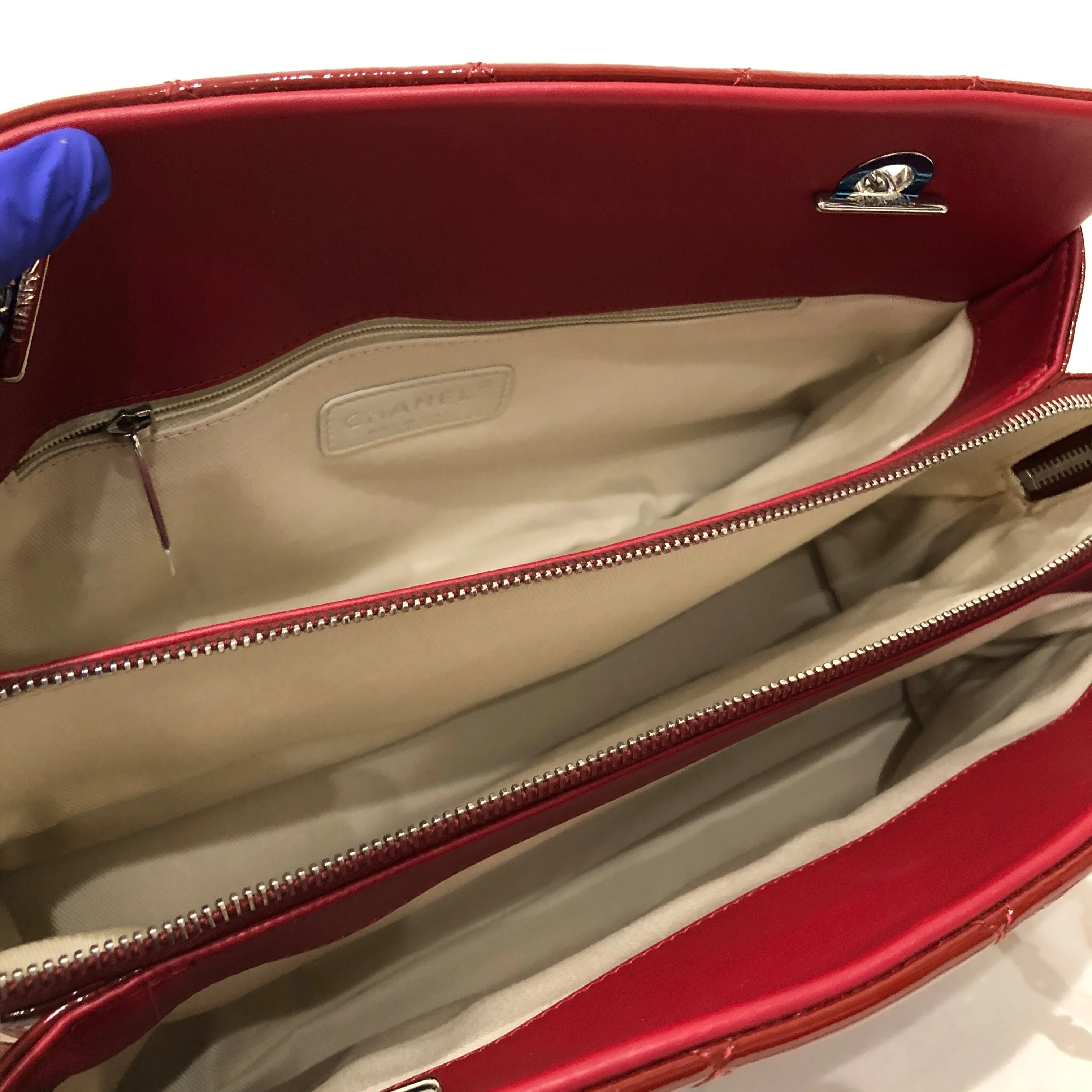 Chanel Red Patent Chain Tote Sku# 83439