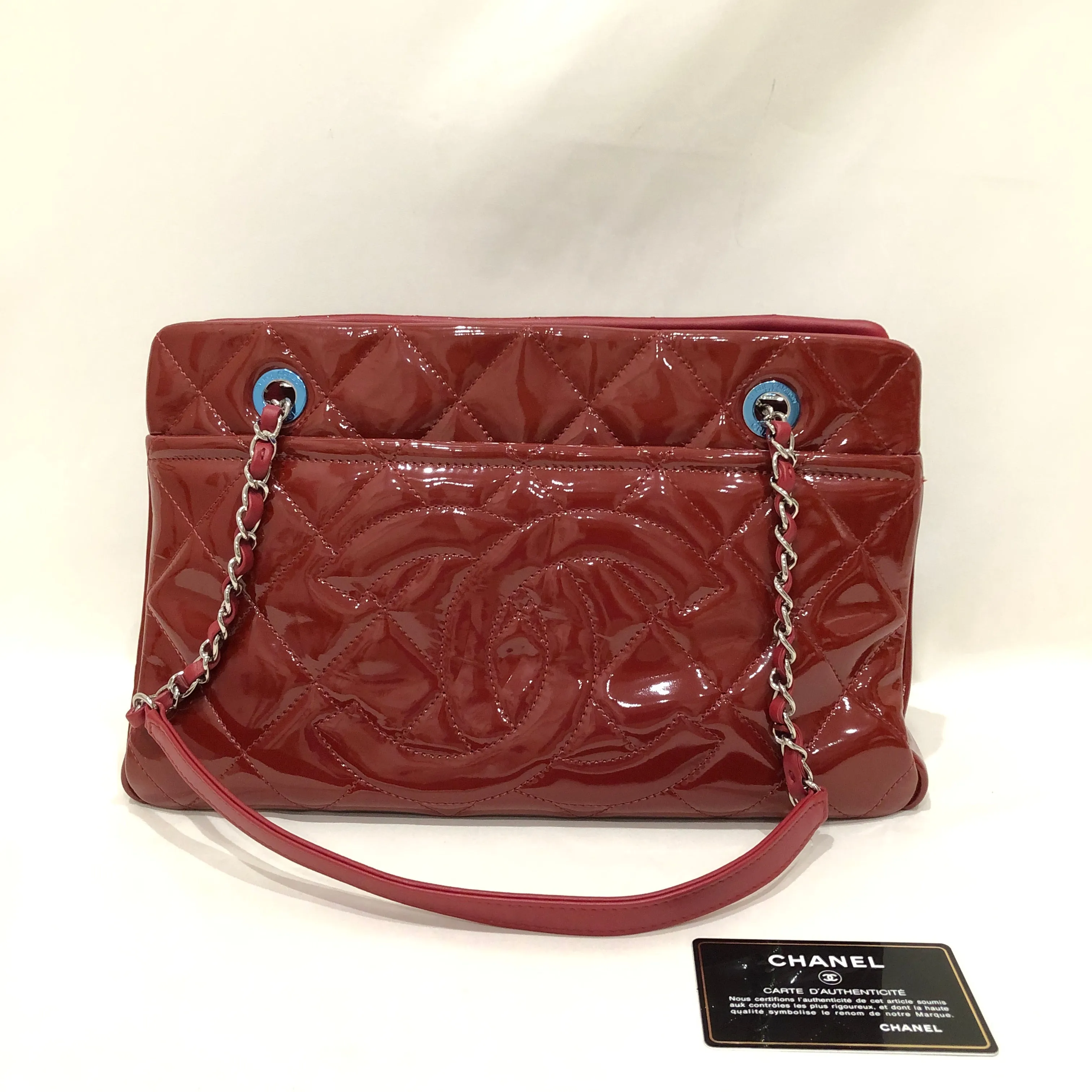Chanel Red Patent Chain Tote Sku# 83439