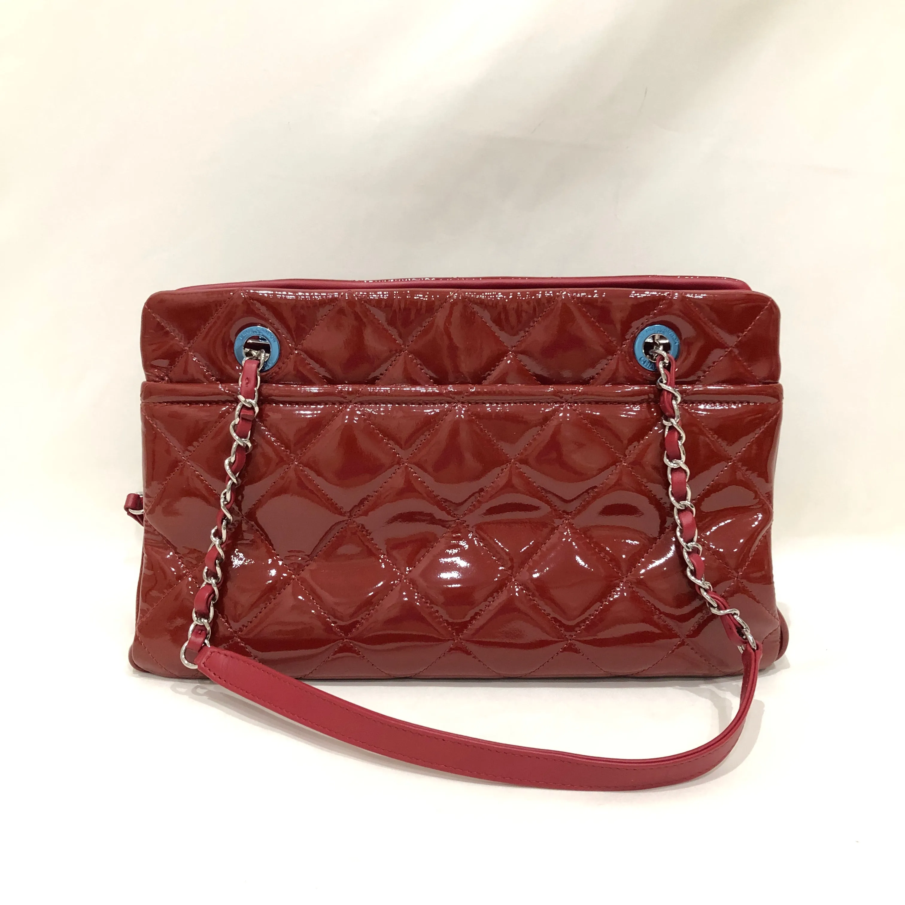 Chanel Red Patent Chain Tote Sku# 83439