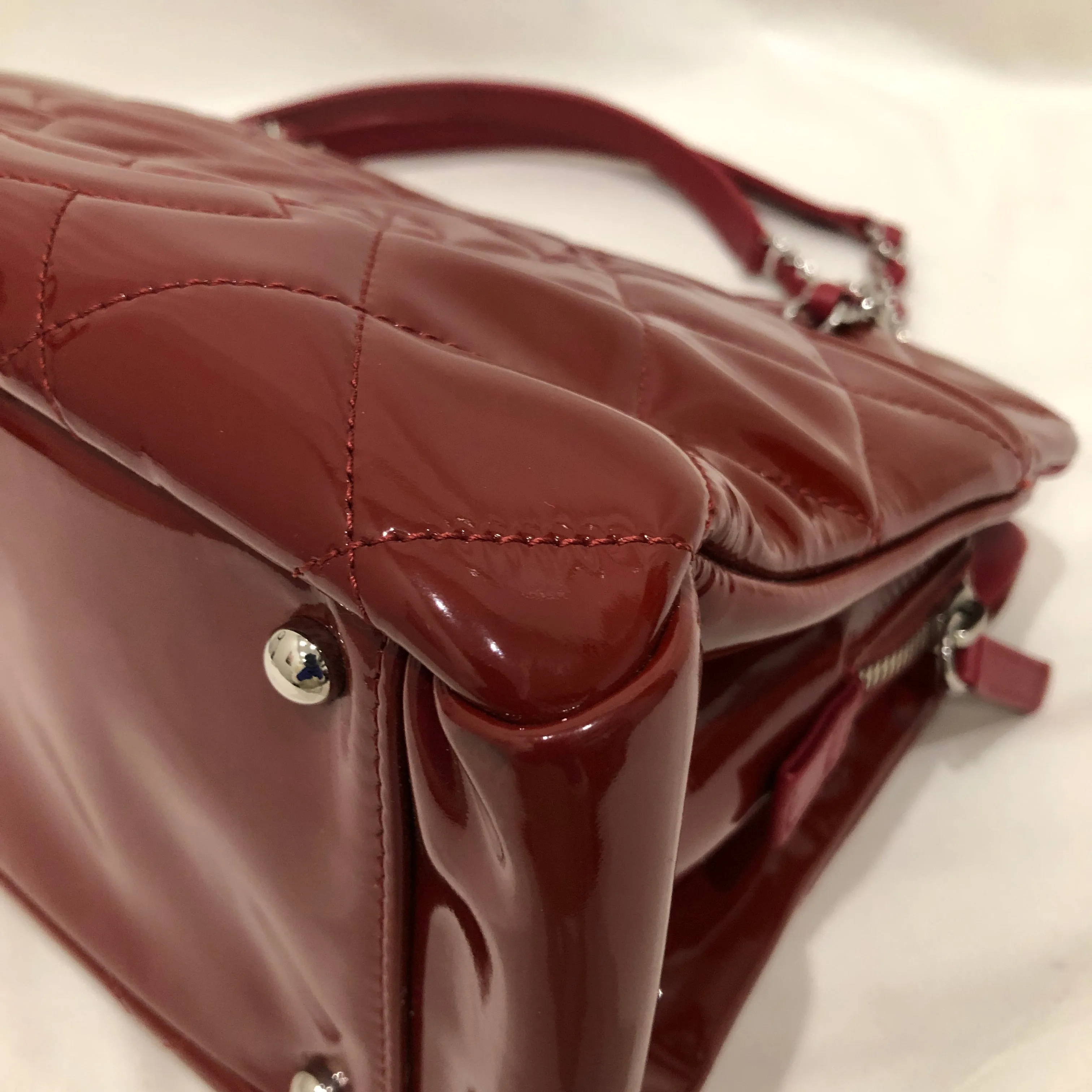 Chanel Red Patent Chain Tote Sku# 83439