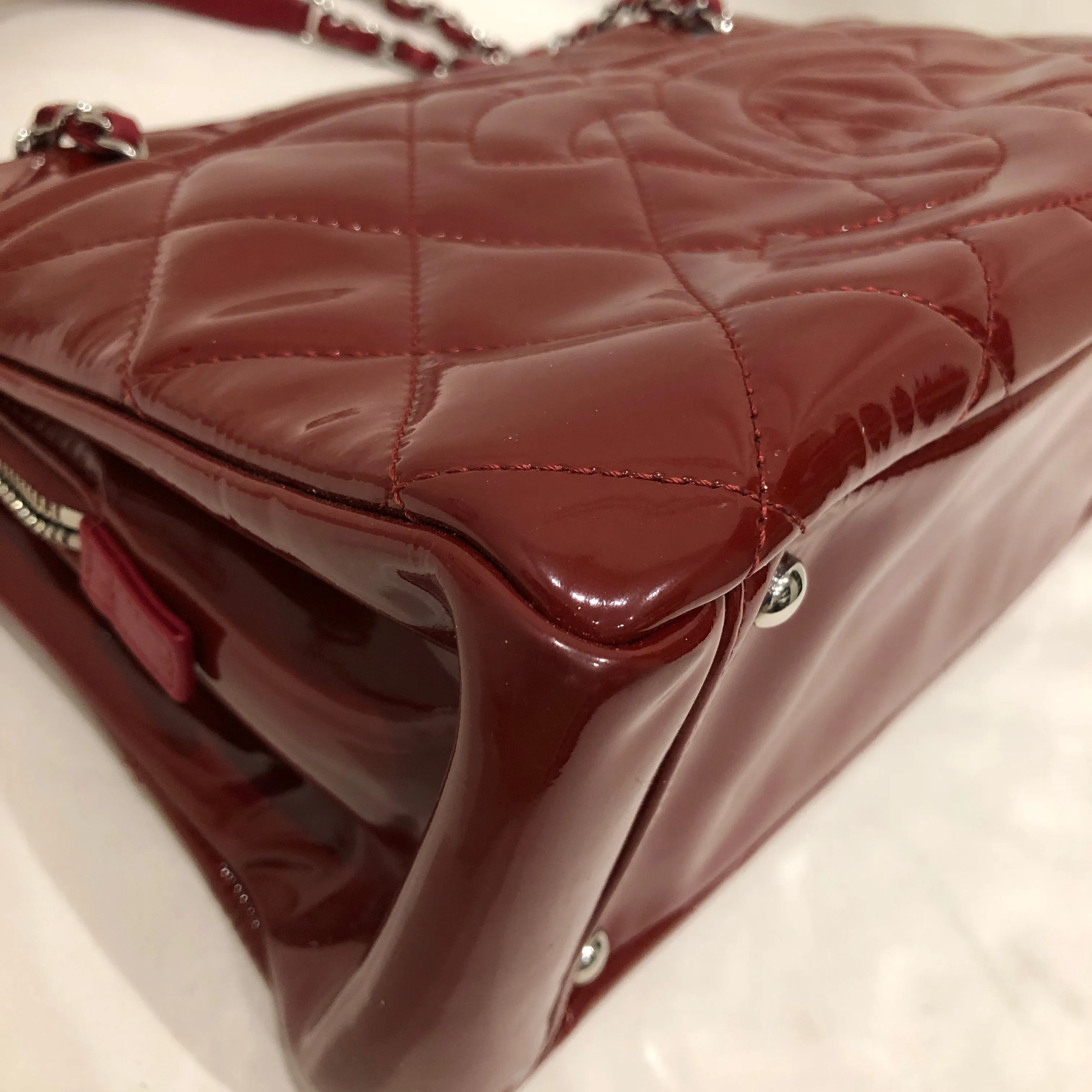 Chanel Red Patent Chain Tote Sku# 83439