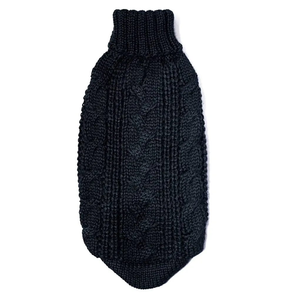 Chunky Cable Knit Dog Sweater in Black