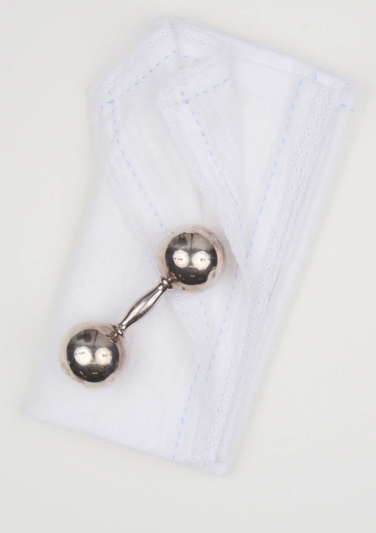 Classic Heirloom Swaddle, White with Blue Stitching and Lace