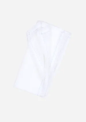 Classic Heirloom Swaddle, White with Blue Stitching and Lace