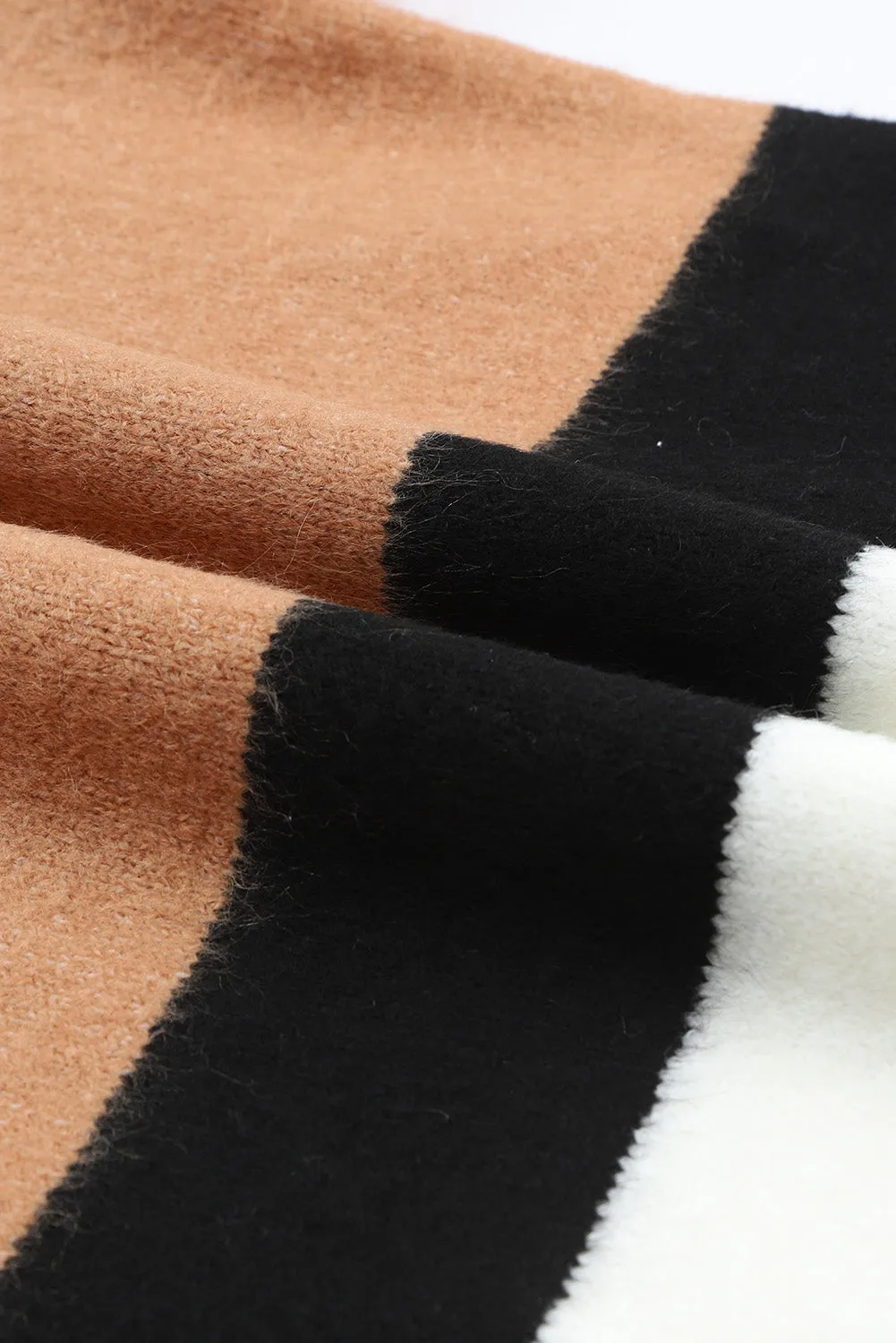 Color Block Striped Ribbed Knit Sweater