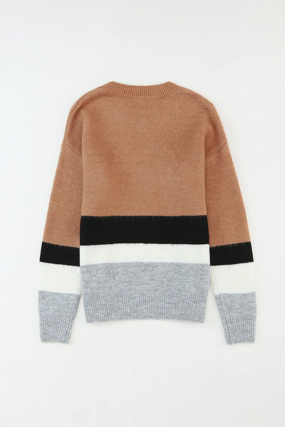 Color Block Striped Ribbed Knit Sweater