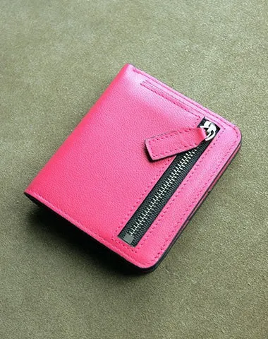 Cute Women Light Black Leather Small Bifold Wallet Billfold Wallet with Coin Pocket For Women
