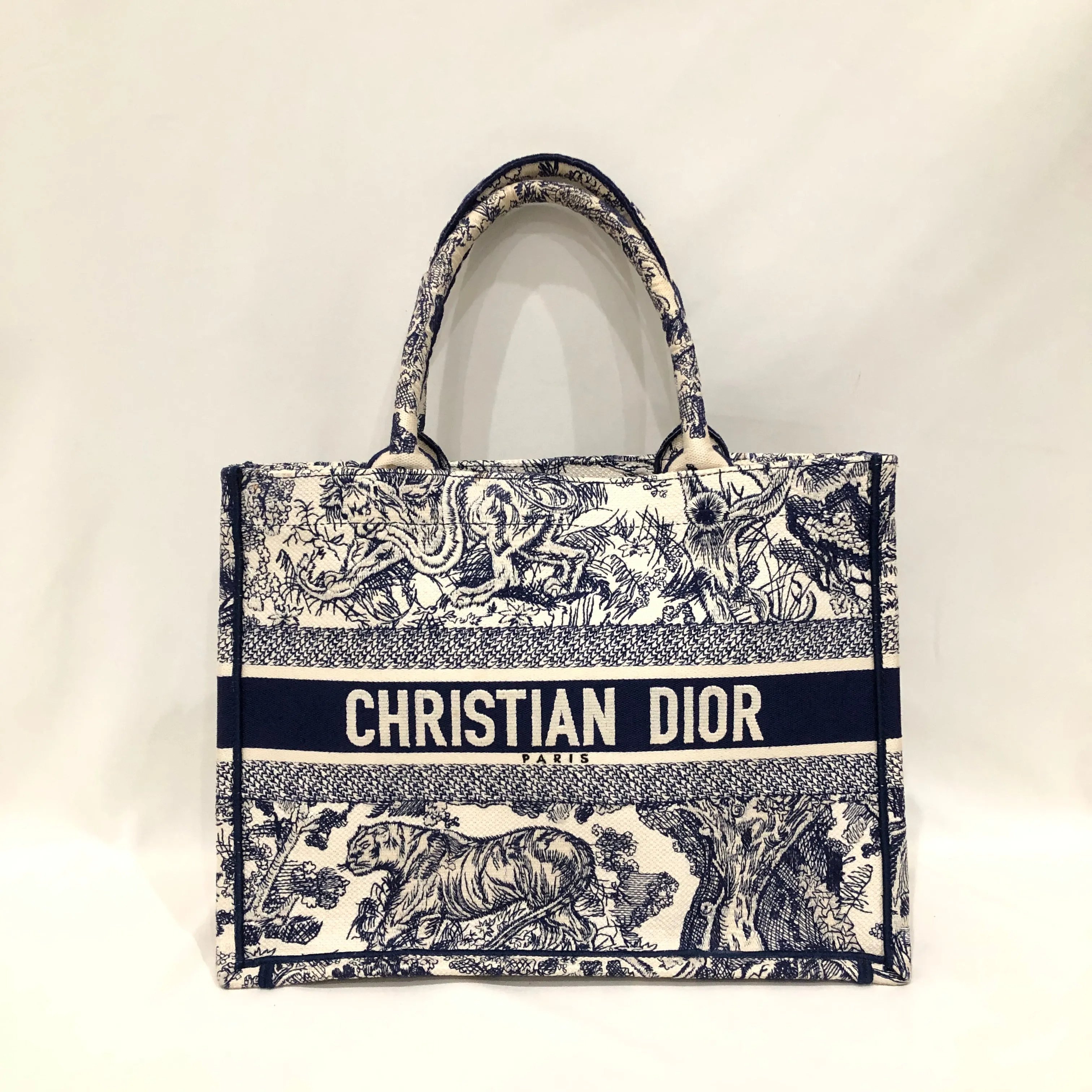 Dior Ecru and Blue Toile de Jouy Embroidery Medium Book Tote Sku# 82797