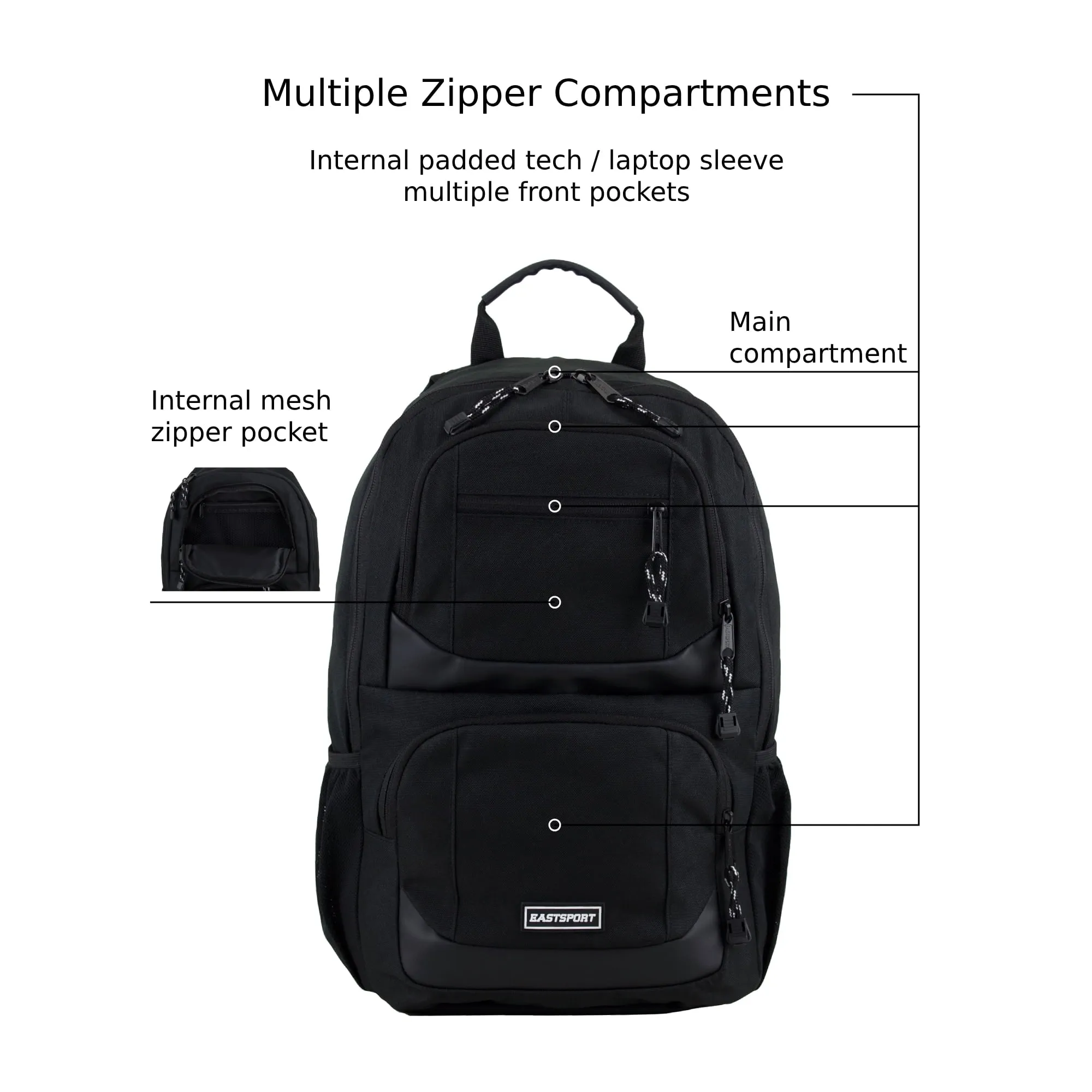 Eastsport Unisex Commuter Tech Backpack, Black - open_box