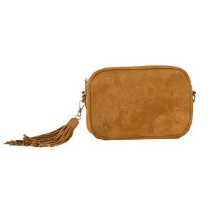 Faux Suede or Pebbled "Leather" Small Tassel Bag - No Strap