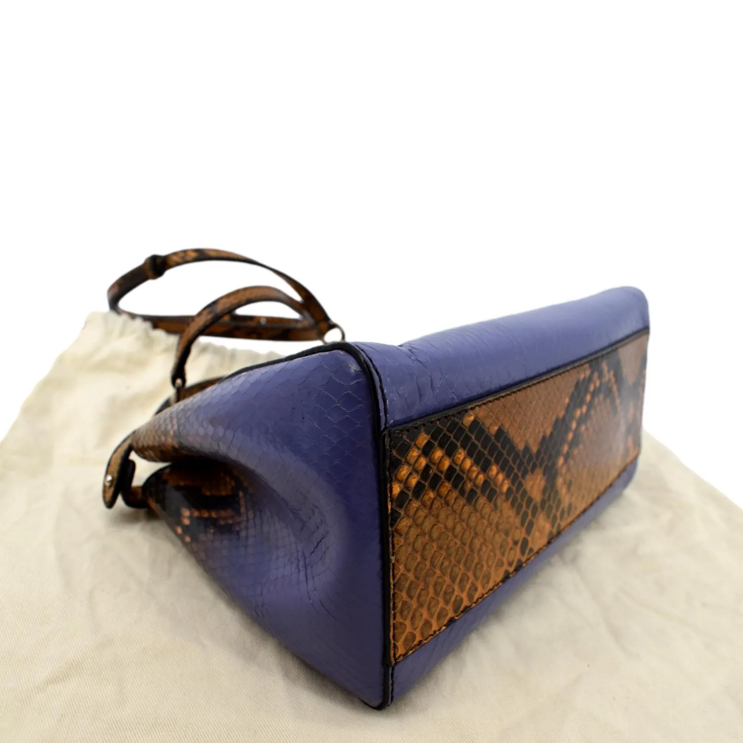 FENDI Peekaboo Mini Python Leather Shoulder Bag Brown