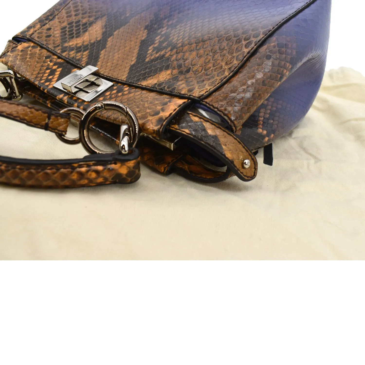 FENDI Peekaboo Mini Python Leather Shoulder Bag Brown