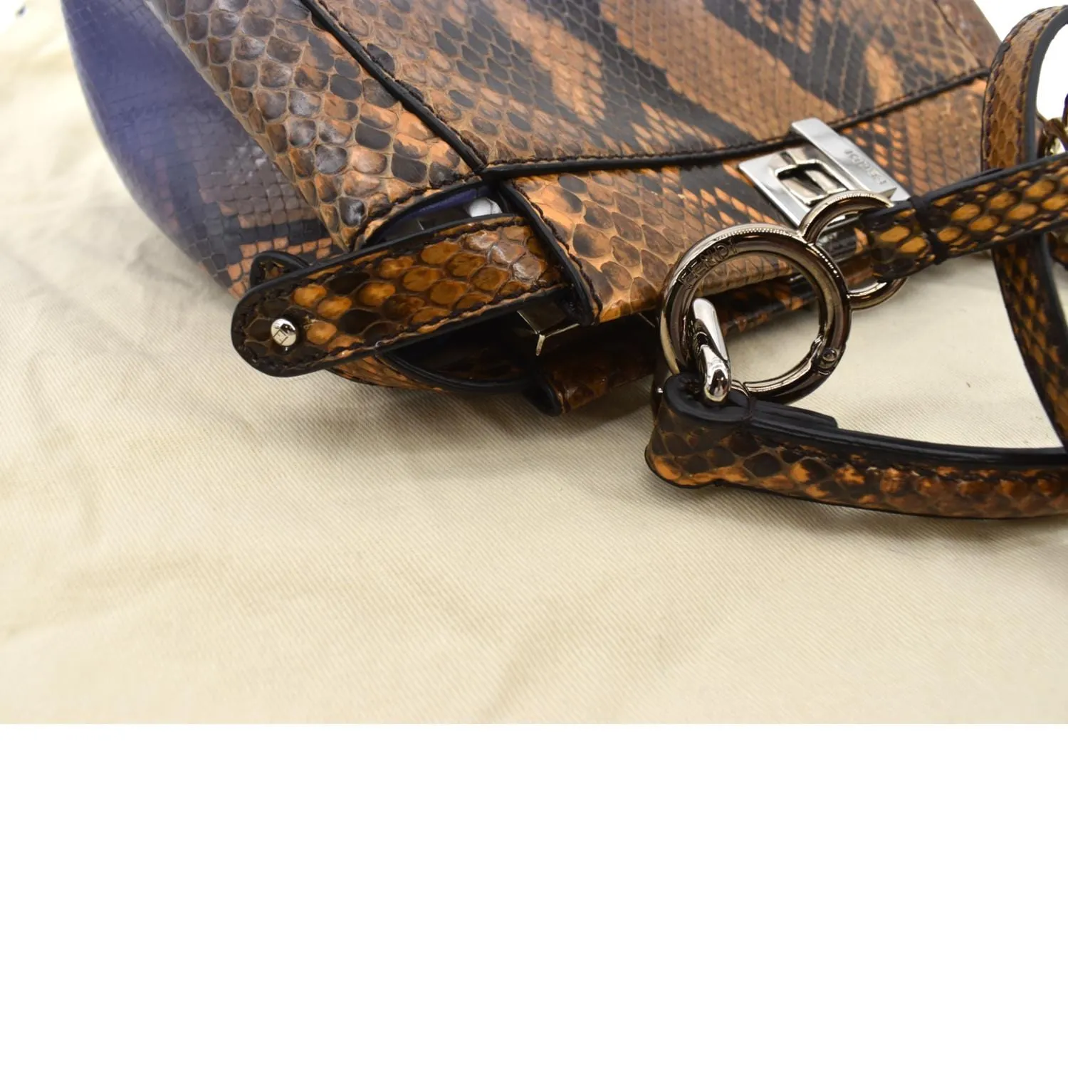FENDI Peekaboo Mini Python Leather Shoulder Bag Brown