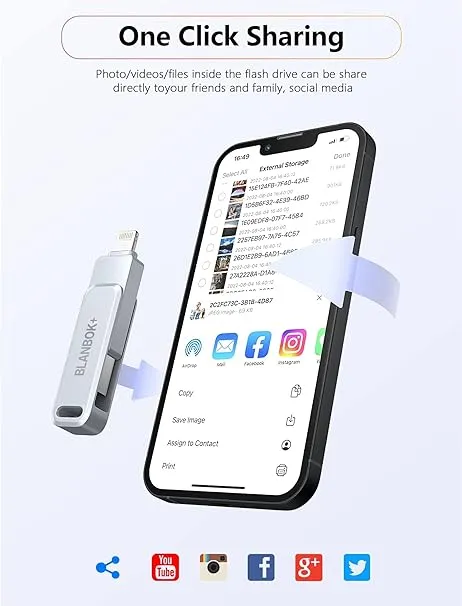 Flash Drive 256GB for iPhone USB Memory Stick Thumb Drives High Speed USB Stick, Photo Stick External Storage for iPhone/iPad/Android/PC