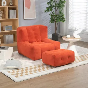 Fluffy Bean Bag Chair Lazy ofa with Memory Foam and Ottoman Use Red