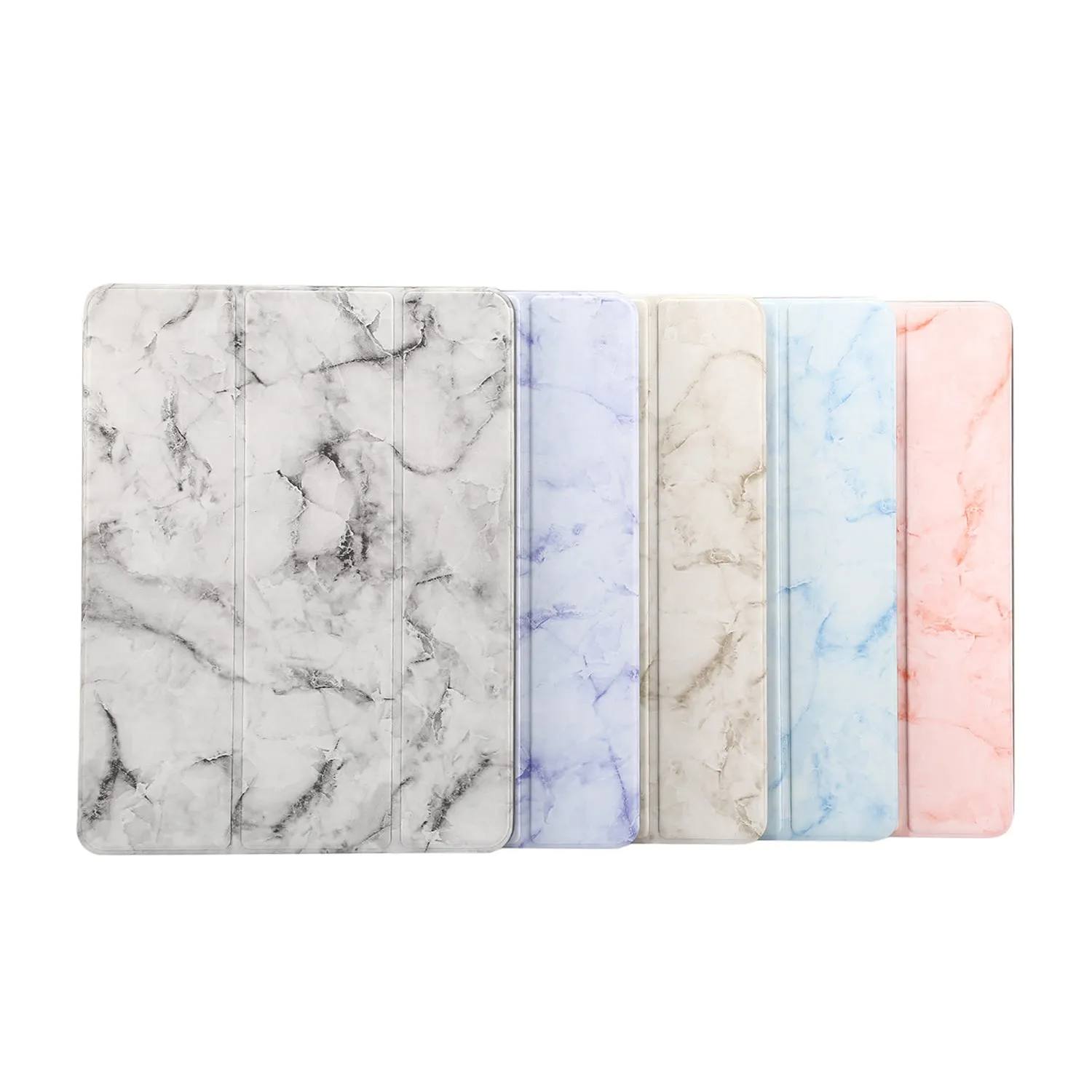 For iPad Pro 10.2 2019 Tablet Cover Marbling Pattern PU Leather Pen Loops Anti-fall Anti-scrach Anti-slip Protect Shell Tri-fold Tablet Case blue