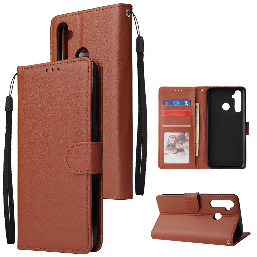 For OPPO Realme 5 Rro Cellphone Cover Buckle Closure Cards Holder Wallet Design Stand Function PU Leather Smart Shell Overall Protection  brown