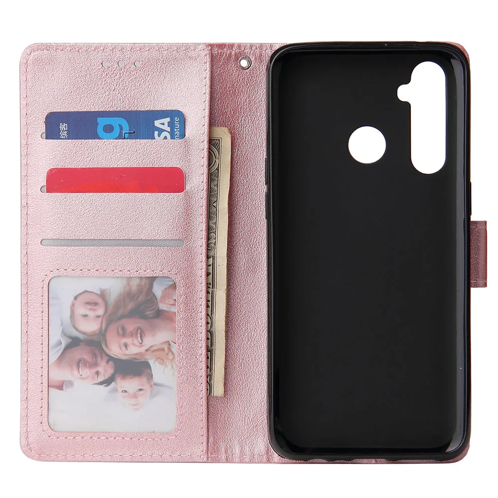 For OPPO Realme 5 Rro Cellphone Cover Buckle Closure Cards Holder Wallet Design Stand Function PU Leather Smart Shell Overall Protection  brown