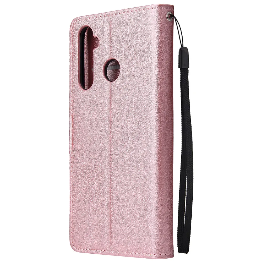 For OPPO Realme 5 Rro Cellphone Cover Buckle Closure Cards Holder Wallet Design Stand Function PU Leather Smart Shell Overall Protection  brown