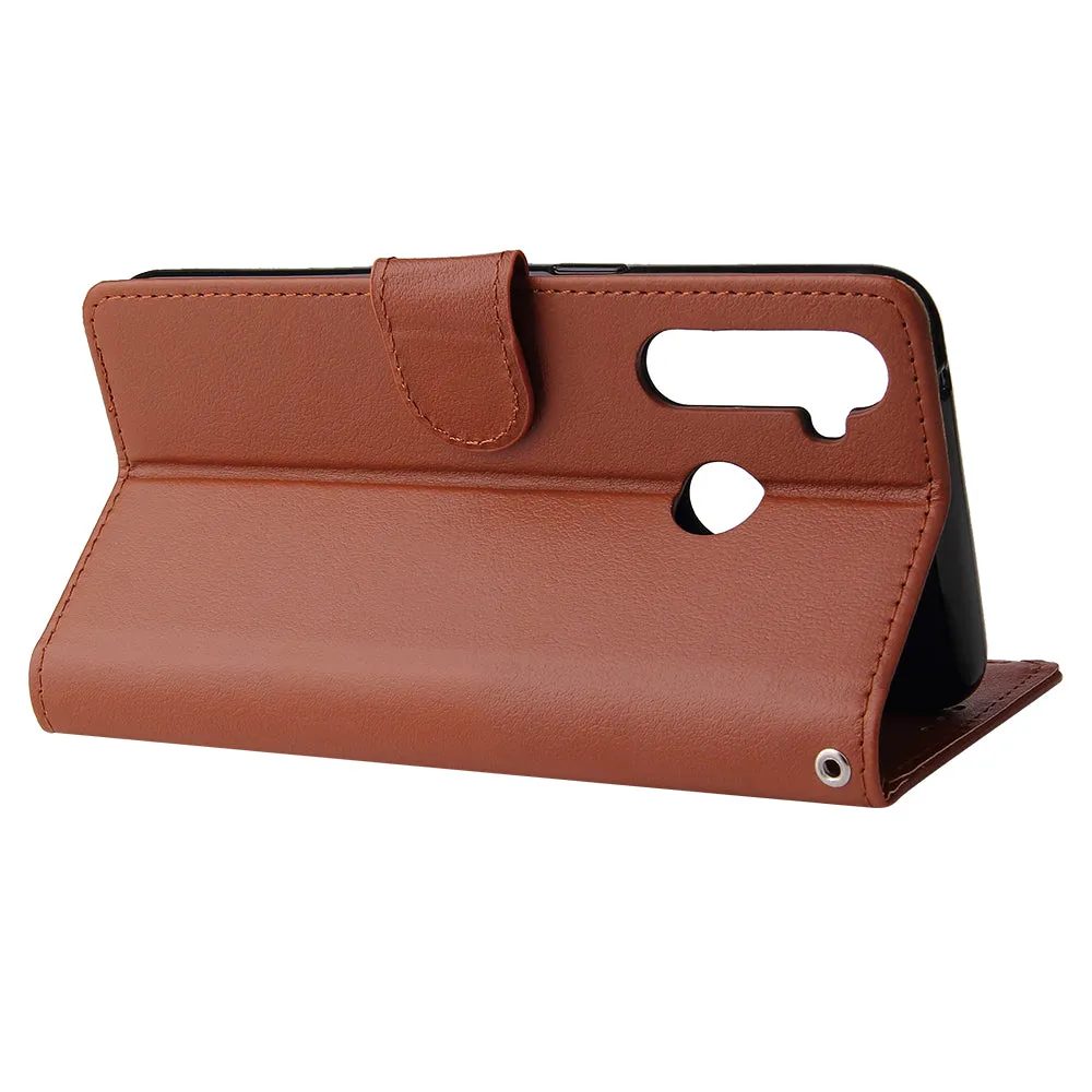 For OPPO Realme 5 Rro Cellphone Cover Buckle Closure Cards Holder Wallet Design Stand Function PU Leather Smart Shell Overall Protection  brown