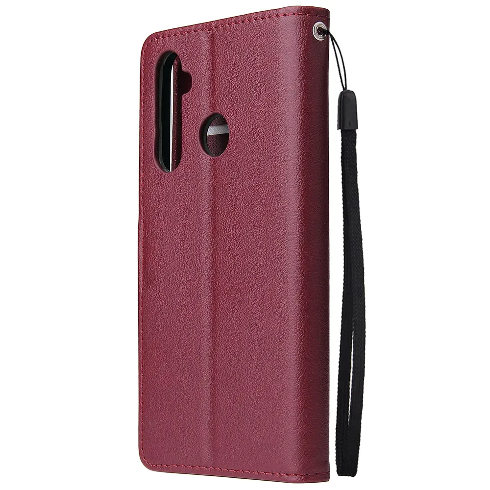 For OPPO Realme 5 Rro Cellphone Cover Buckle Closure Cards Holder Wallet Design Stand Function PU Leather Smart Shell Overall Protection  brown
