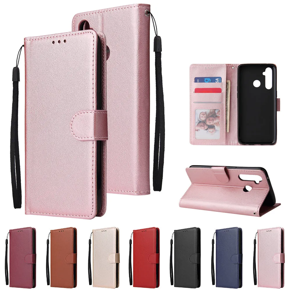 For OPPO Realme 5 Rro Cellphone Cover Buckle Closure Cards Holder Wallet Design Stand Function PU Leather Smart Shell Overall Protection  brown