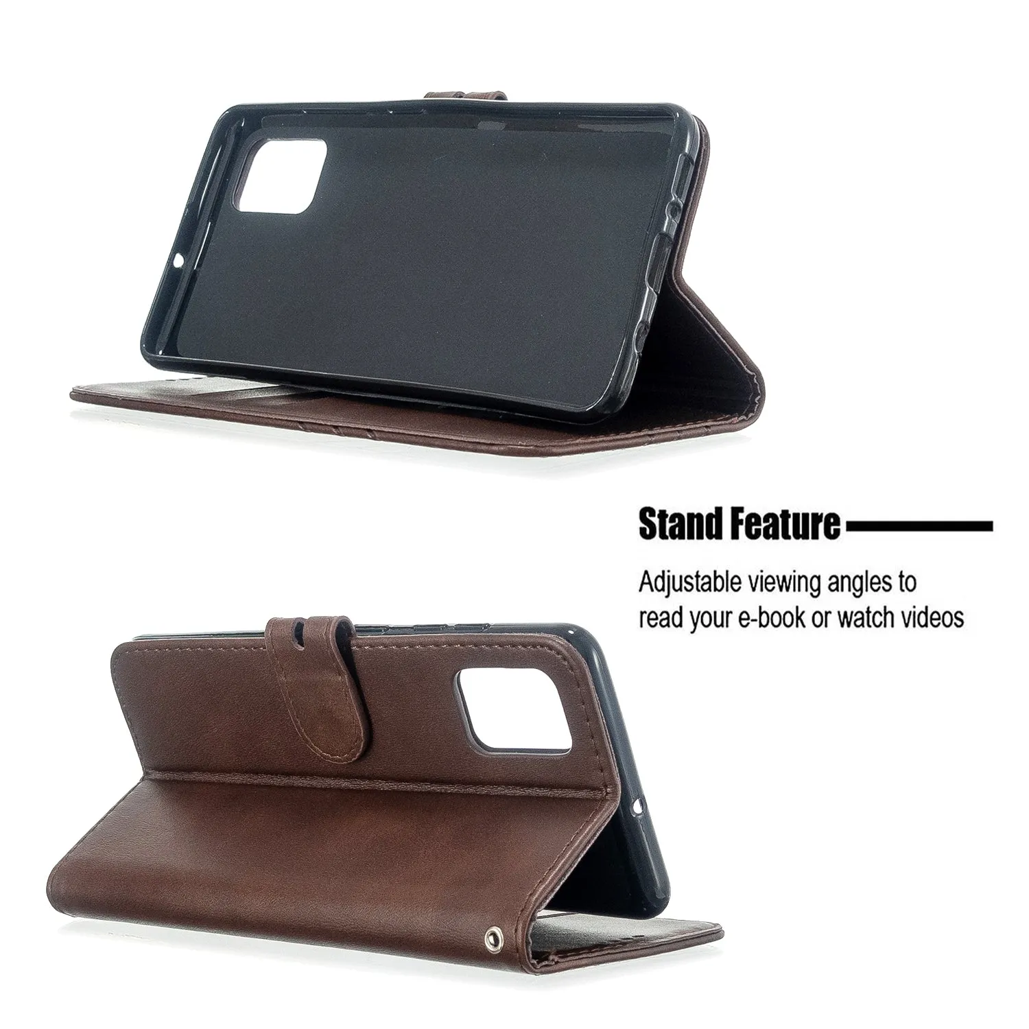 For Samsung A51/A71/M30S Case Soft Leather Cover with Denim Texture Precise Cutouts Wallet Design Buckle Closure Smartphone Shell  brown