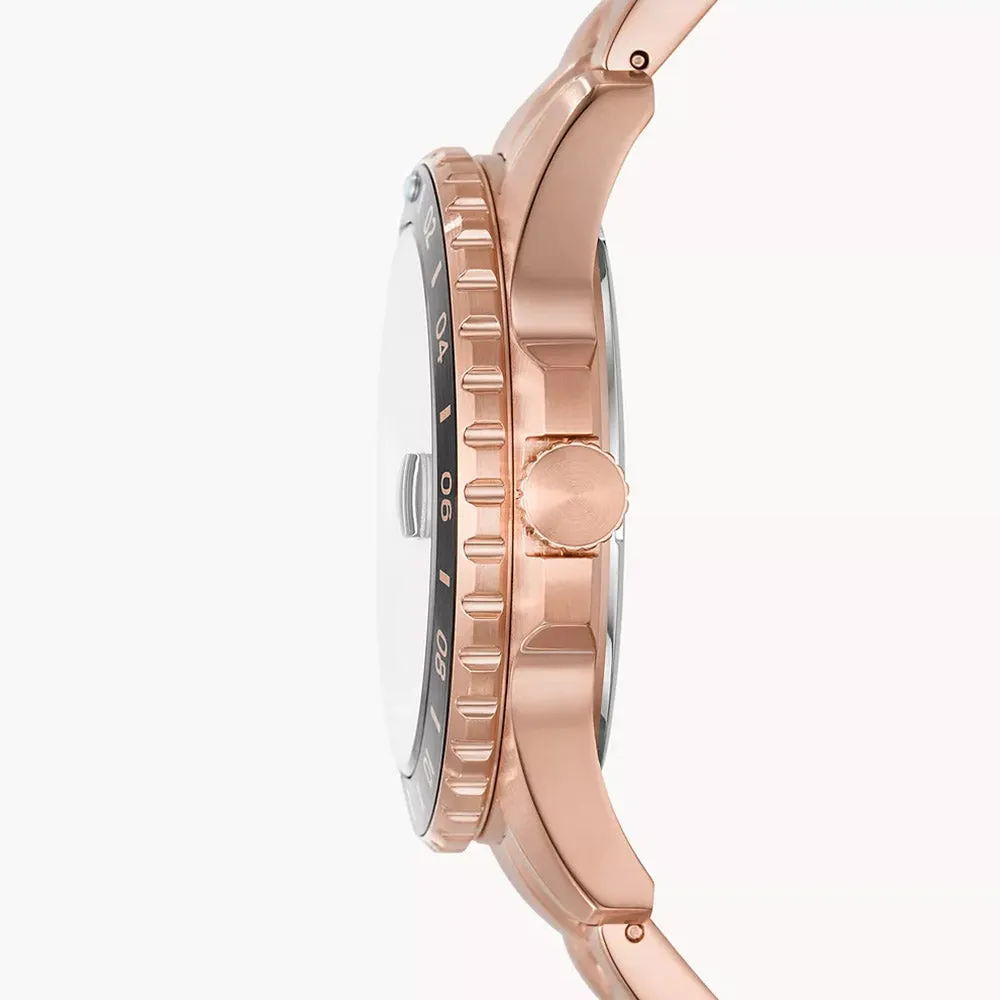 Fossil Blue Gmt Rose Gold-Tone Stainless Steel Watch