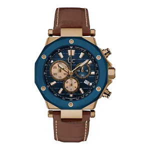Gc Men's Watch Rose Gold & Blue Case Quartz