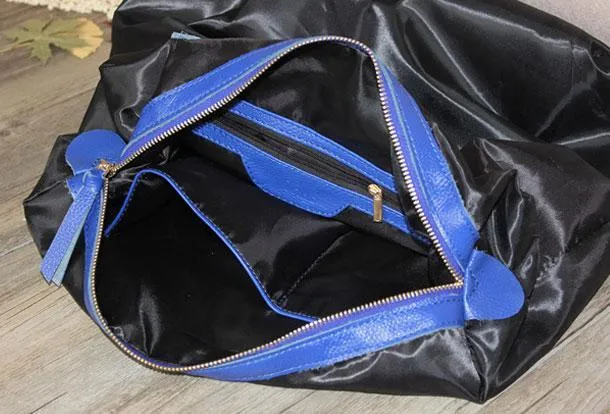 Genuine Leather Bag Handmade Color Block Tote Bag Shoulder Bag Handbag For Women