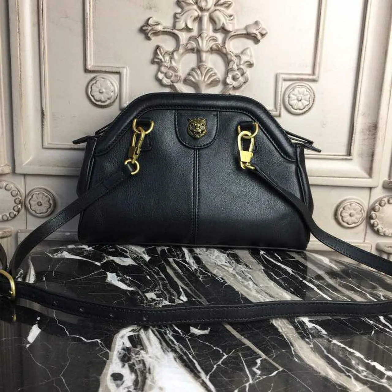 gg RE(BELLE) Medium Top Handle Bag Black For Women 10.7in/27cm gg