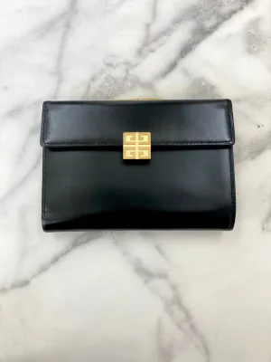 GIVENCHY Logo Leather Metal Clasp Folded Wallet Black Vintage szipvu