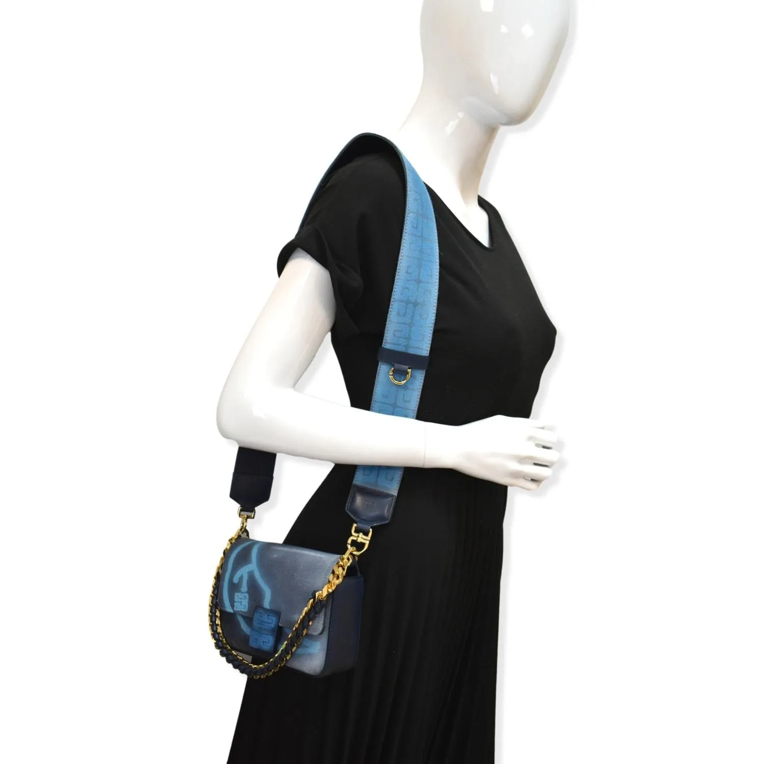GIVENCHY x Chito Small 4G Graffiti Effect Canvas Leather Shoulder Bag Steel Blue