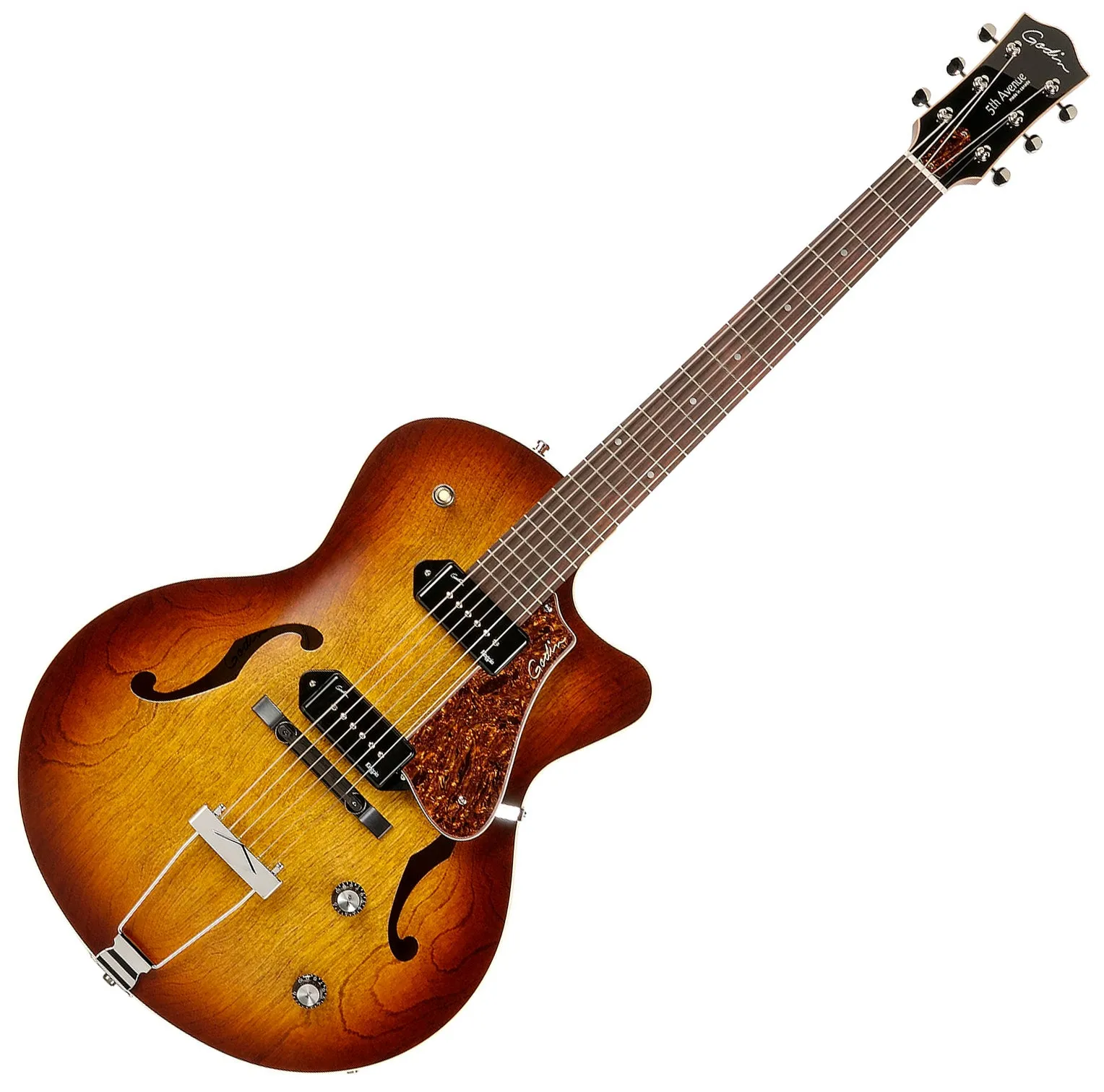 Godin 032327 / 050987 5th Avenue KingPin II P90 CW Cognac Burst Hollow Body Acoustic Guitar MADE In CANADA