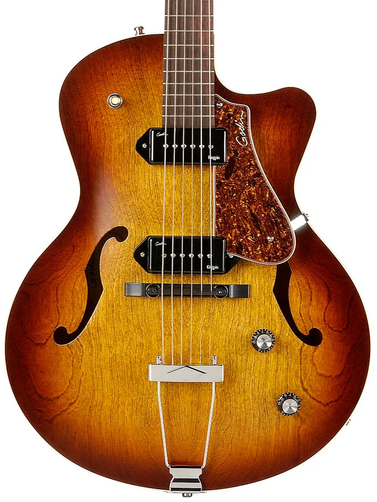 Godin 032327 / 050987 5th Avenue KingPin II P90 CW Cognac Burst Hollow Body Acoustic Guitar MADE In CANADA